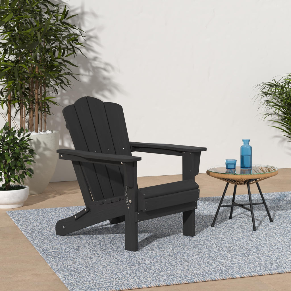 Kingyes Folding Adirondack Chair Set Of 2, Hdpe All-Weather Folding Adirondack Chairs, Outdoor Patio Adirondack Chair For Deck Lawn Fire Pit, Black