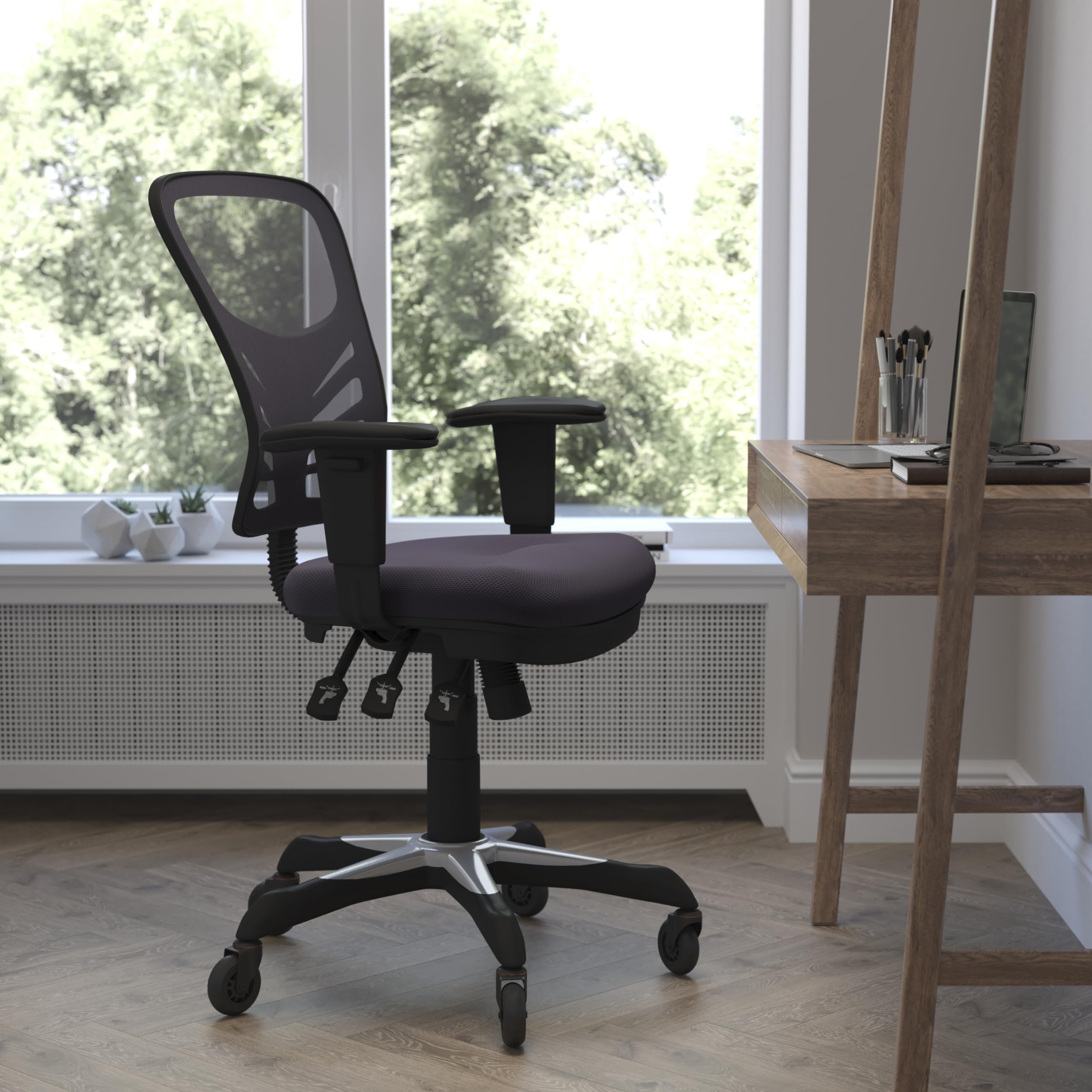 Flash Furniture Nicholas Mid-Back Dark Gray Mesh Multifunction Executive Swivel Ergonomic Office Chair With Adjustable Arms And Transparent Roller Wheels
