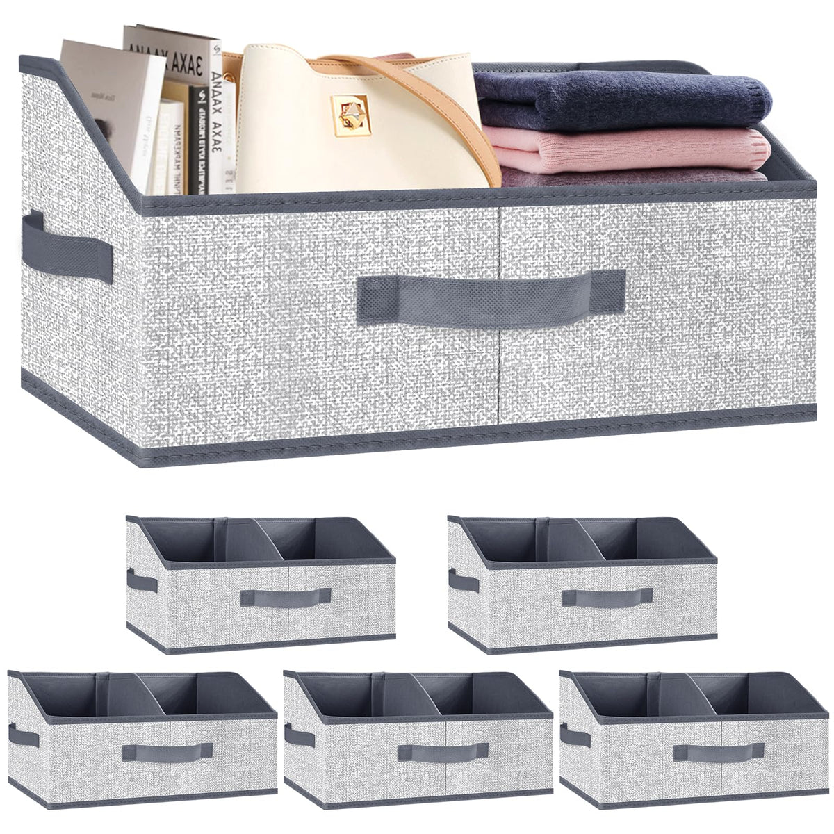 Wrrlors 6 Pack Trapezoid Storage Bins,Gray Fabric Shelf Organizers