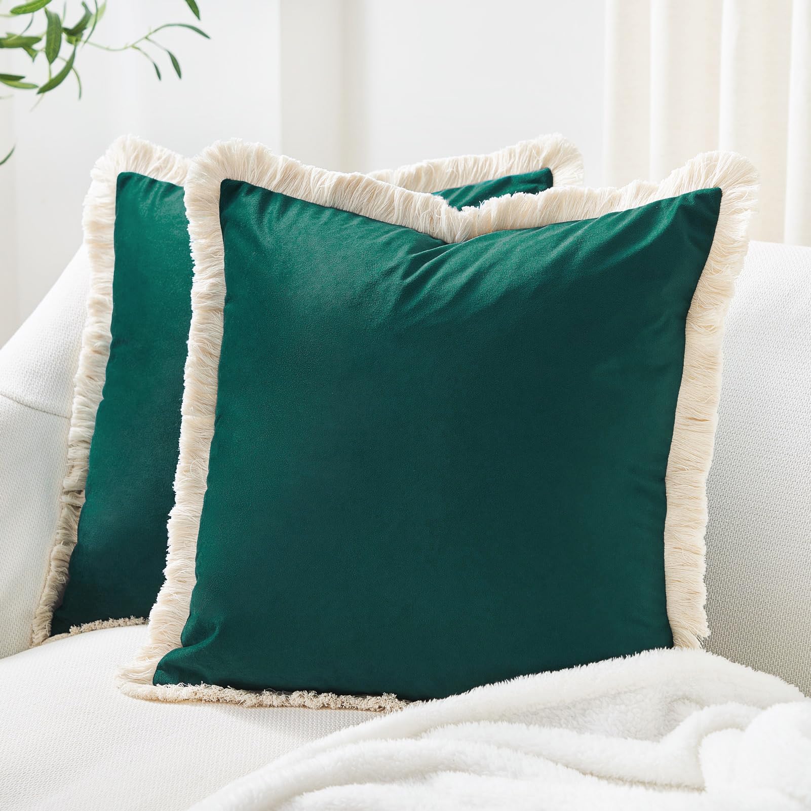 Monday Moose Decorative Throw Pillow Covers Cushion Cases, Set Of 2 Soft Velvet Modern Fringe Tassel Designs, Mix And Match For