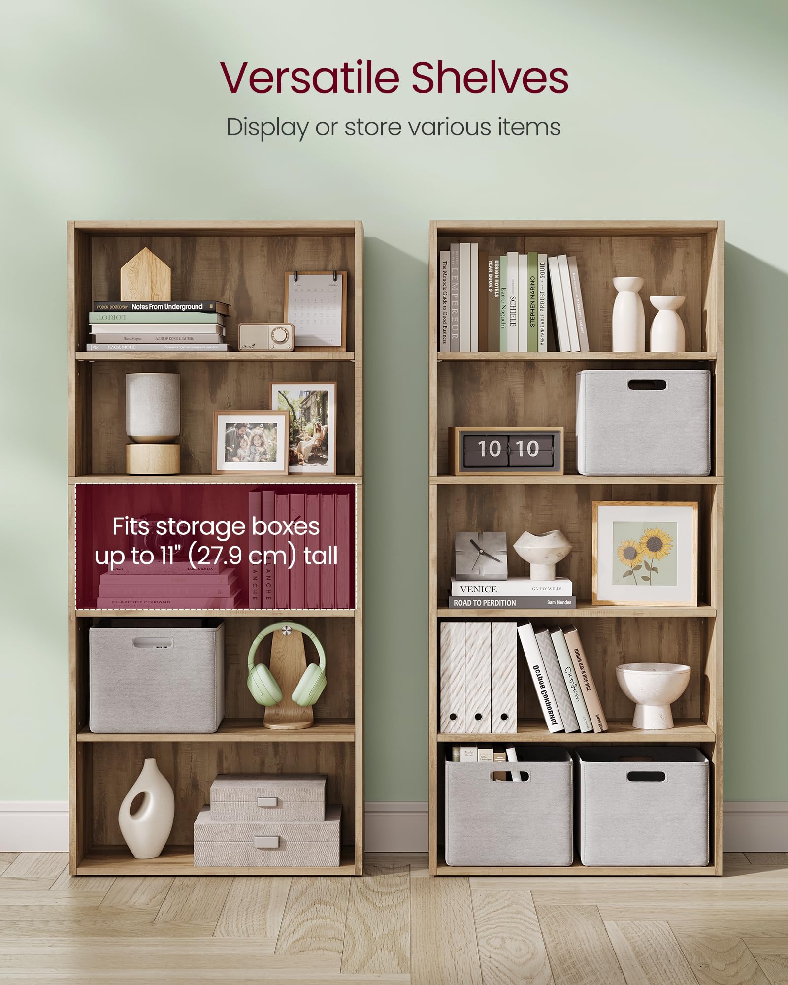 Vasagle Bookshelf, 23.6 Inches Wide, 5-Tier Open Bookcase With Adjustable Storage Shelves, Floor Standing Unit, Camel Brown Ulbc165T50