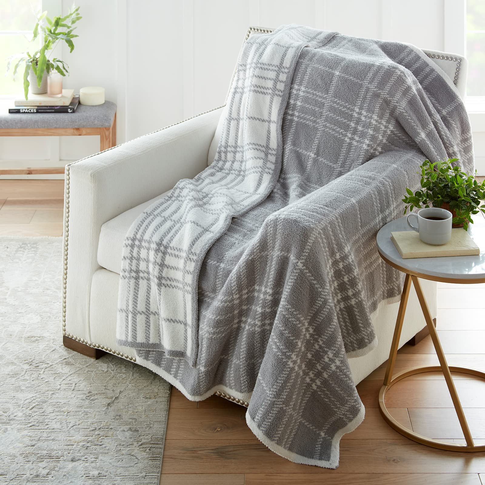 Crafted By Catherine Quinn Plaid Cozy Knit Throw Blanket 60' X 70' Inches, Soft Comfy Decorative Throw For Couch Bed Sofa Trav