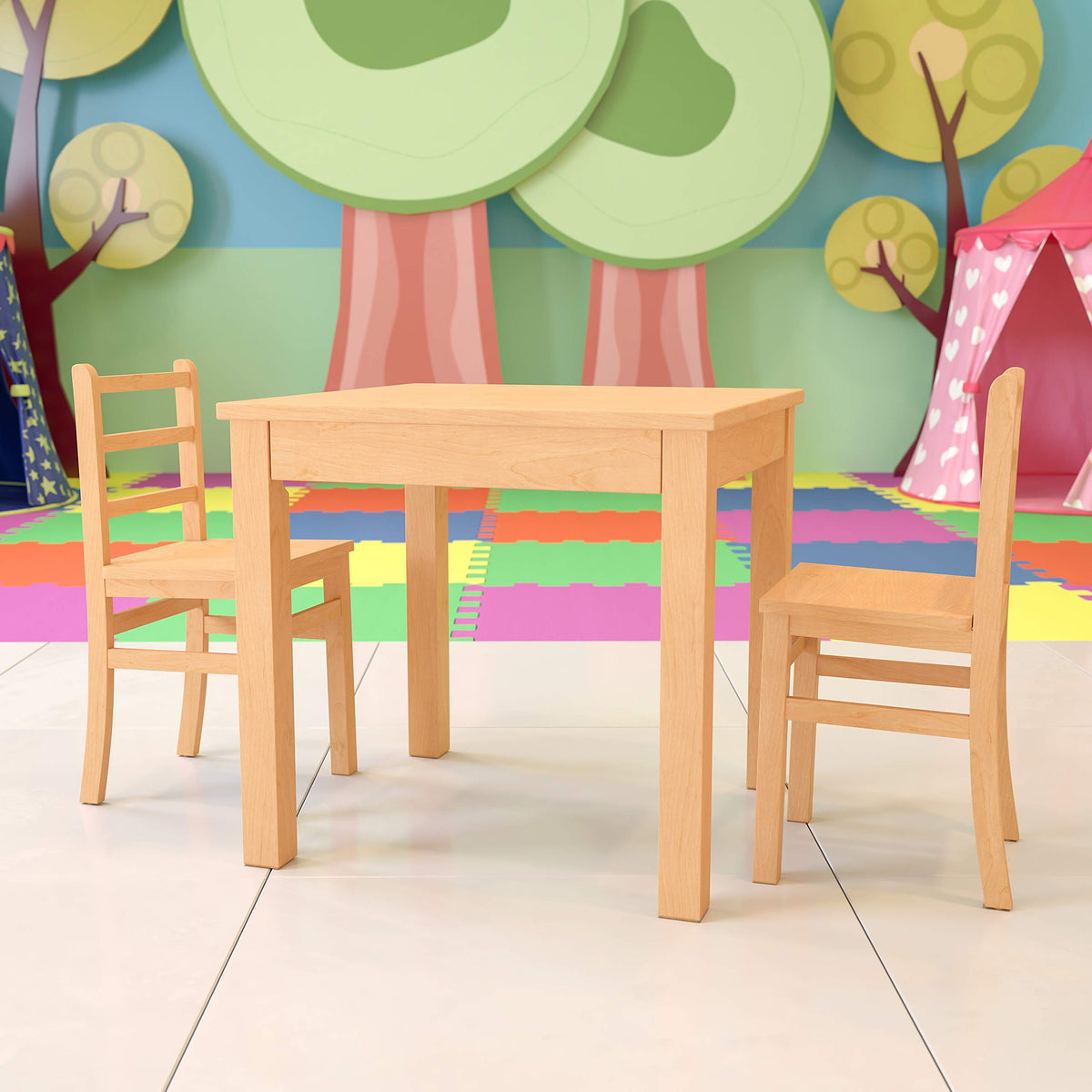 Flash Furniture Kyndl Kids Natural Solid Wood Table And Chair Set For Classroom, Playroom, Kitchen