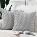 Madizz Pack Of 2 Boho Corduroy Striped Throw Pillow Covers 24X24 Inch Light Grey Soft Decorative Cushion Cover For Bedroom Sofa
