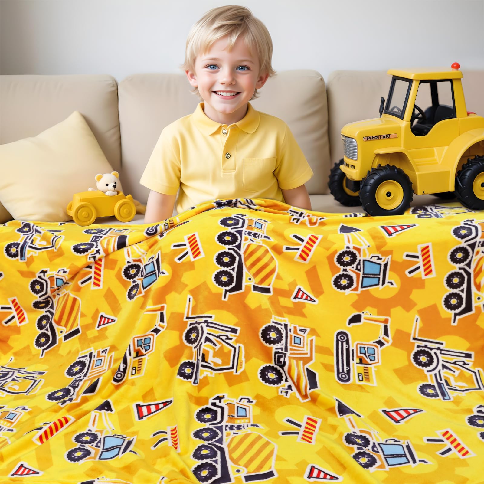 Excavator Blanket Construction Gifts For Kids Glow In The Dark Truck Blanket Soft Tractor Toys Throw Blankets Boys Car Theme Dec