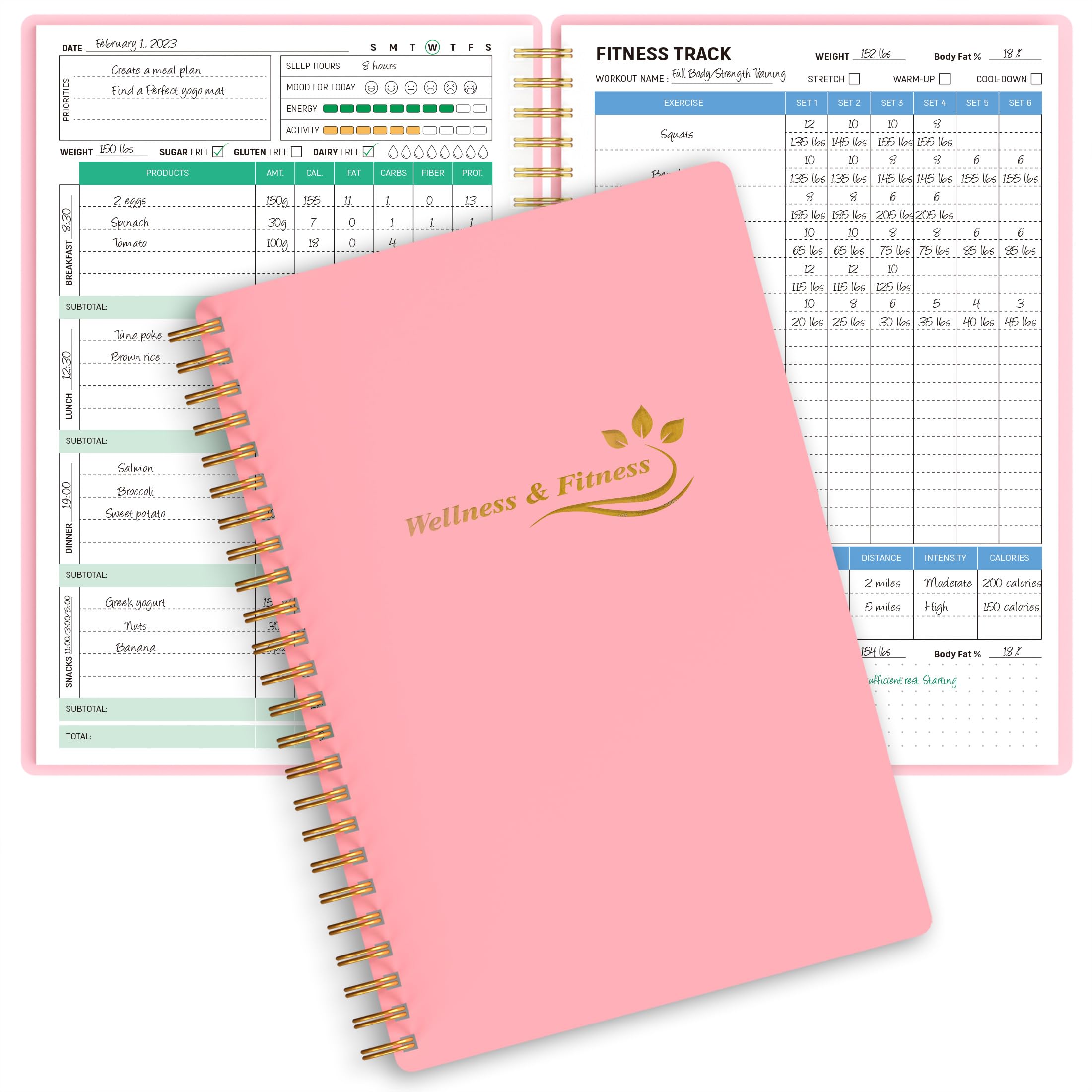 Wellness Planner & Fitness Log - Daily Diet & Health Journal With Weight Loss, Wellness Journal Notebook For Tracking Fitness, S