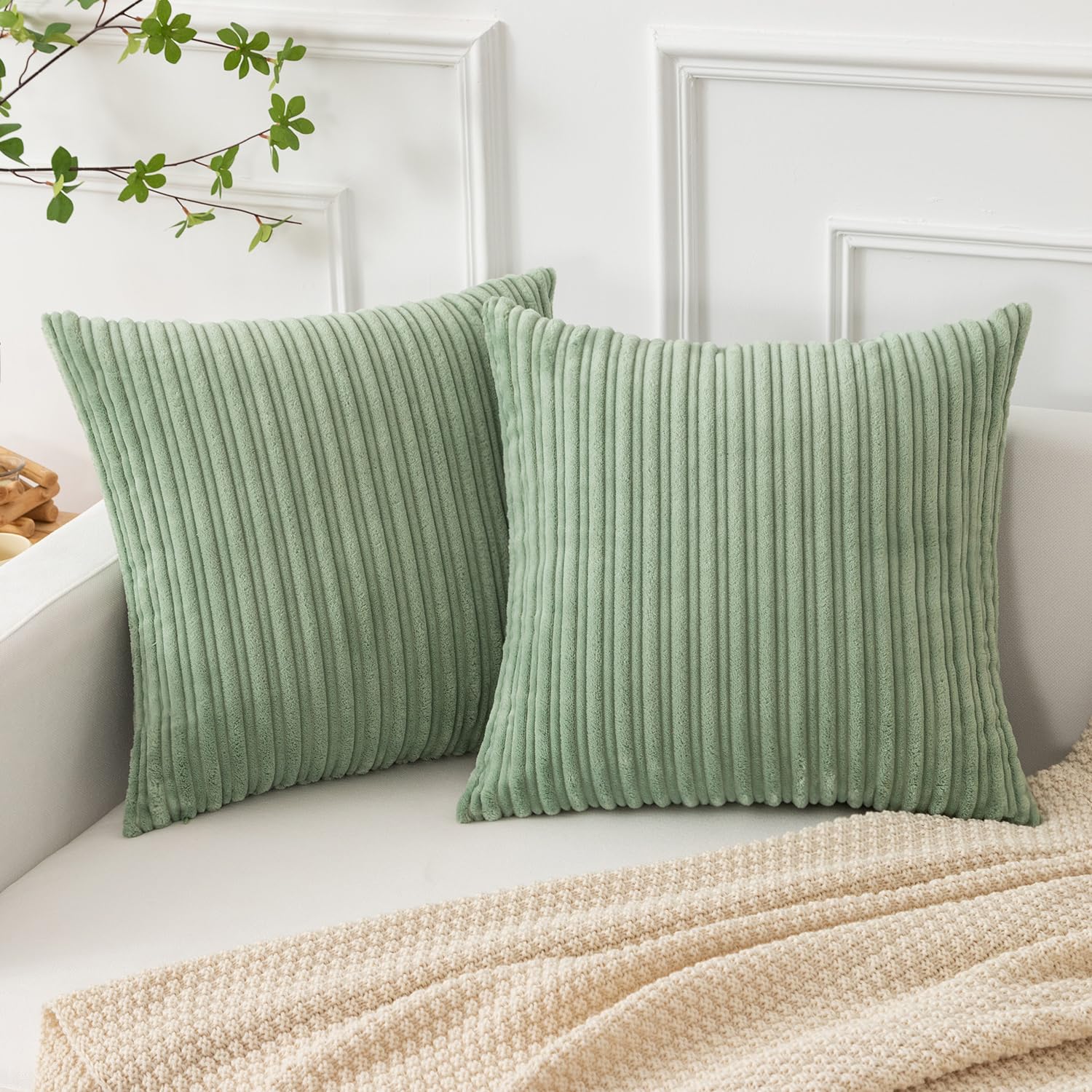 Kevin Textile Spring Pillow Covers 24X24 Set Of 2 Spring Decorations Soft Plush Corduroy Chic Cushion Covers For Bedroom, 24 X 2