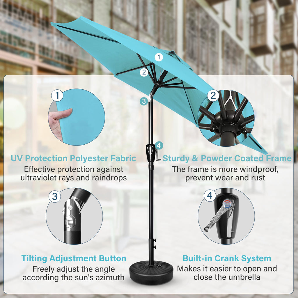 Simple Deluxe 7.5Ft Patio Umbrella Outdoor Table Market Yard Umbrella With Push Button Tilt/Crank, 6 Sturdy Ribs For Garden, Deck, Backyard, Pool, Turquoise