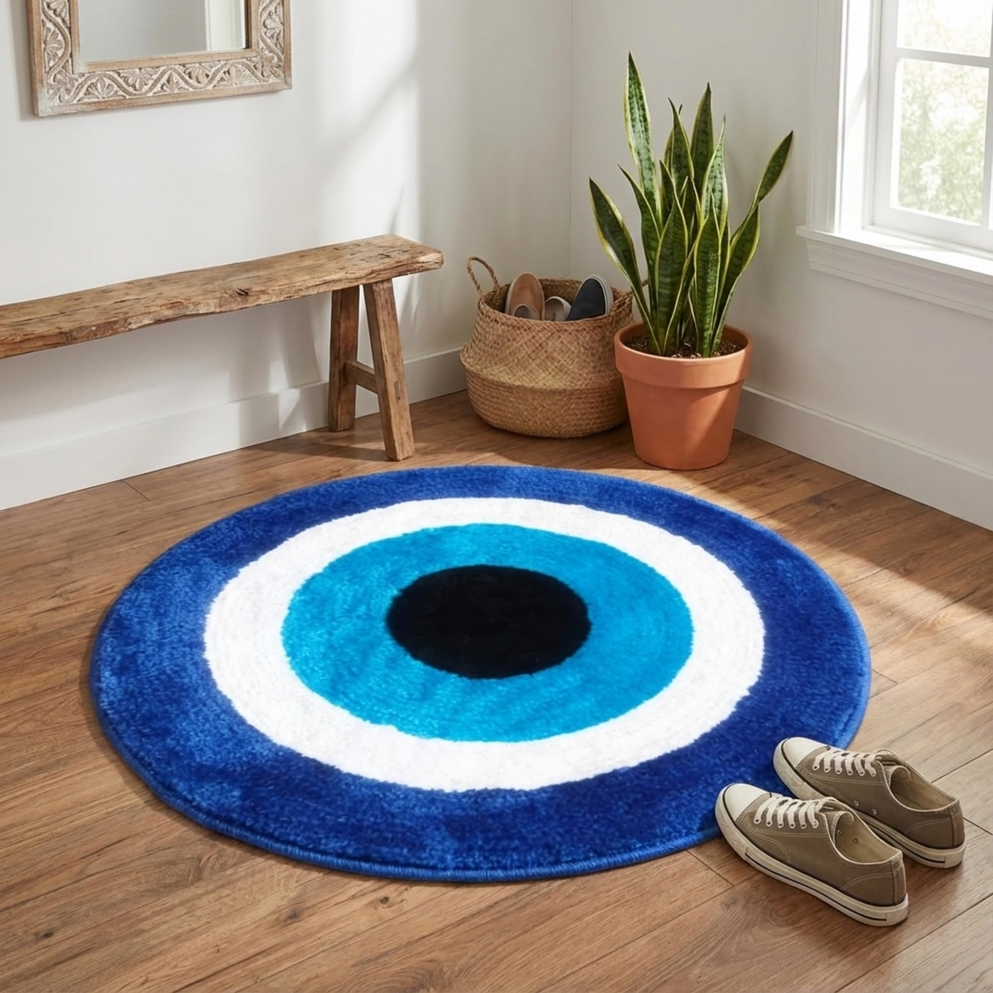 LADLI JEE Blue Evil Eye Round Door Mat 21x21 Inch