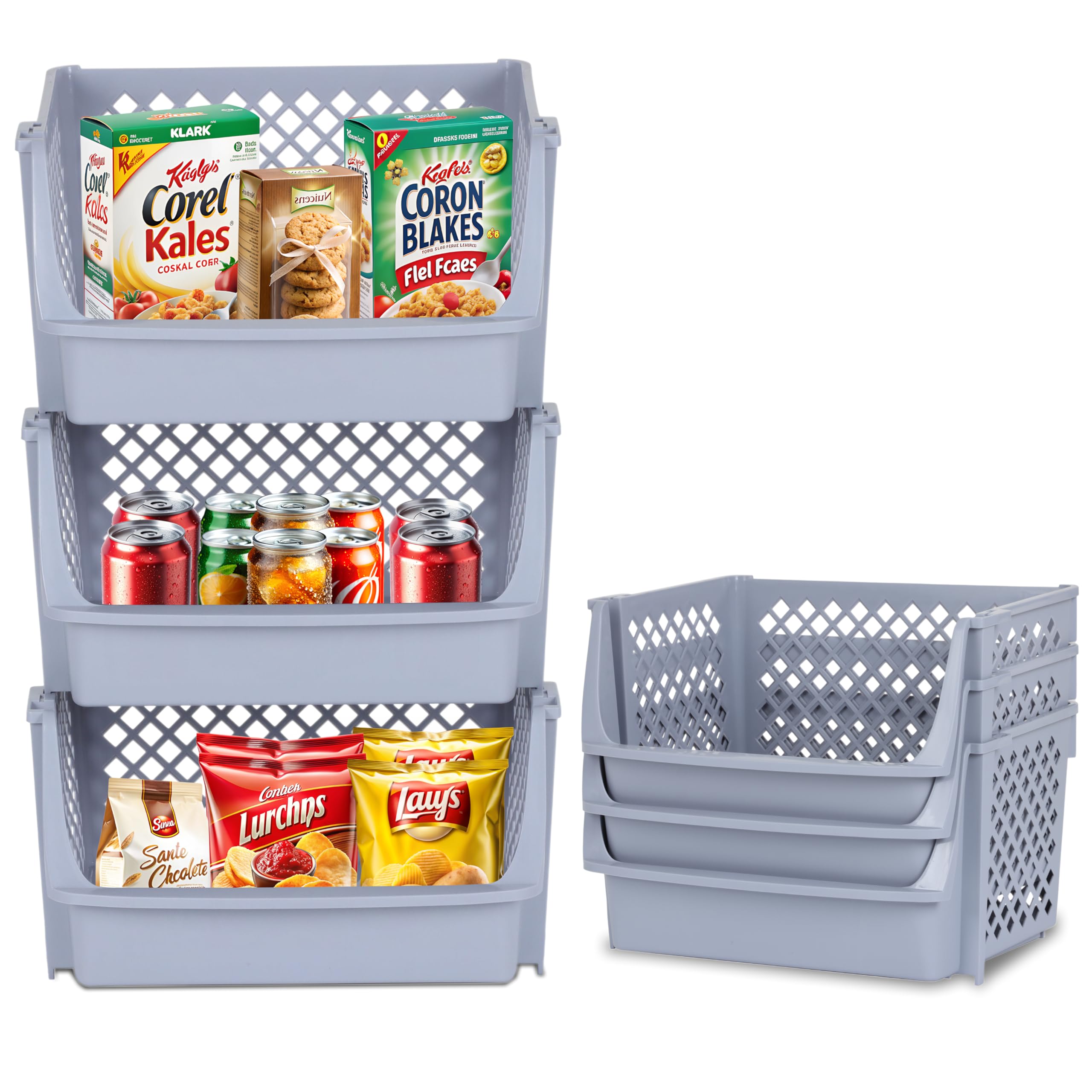 Tidyfriend Plastic Stackable Bins For Pantry, 3 Pack Large Stacking Bins Open Front, Toy Organizers, Kitchen, And Bathroom Essen