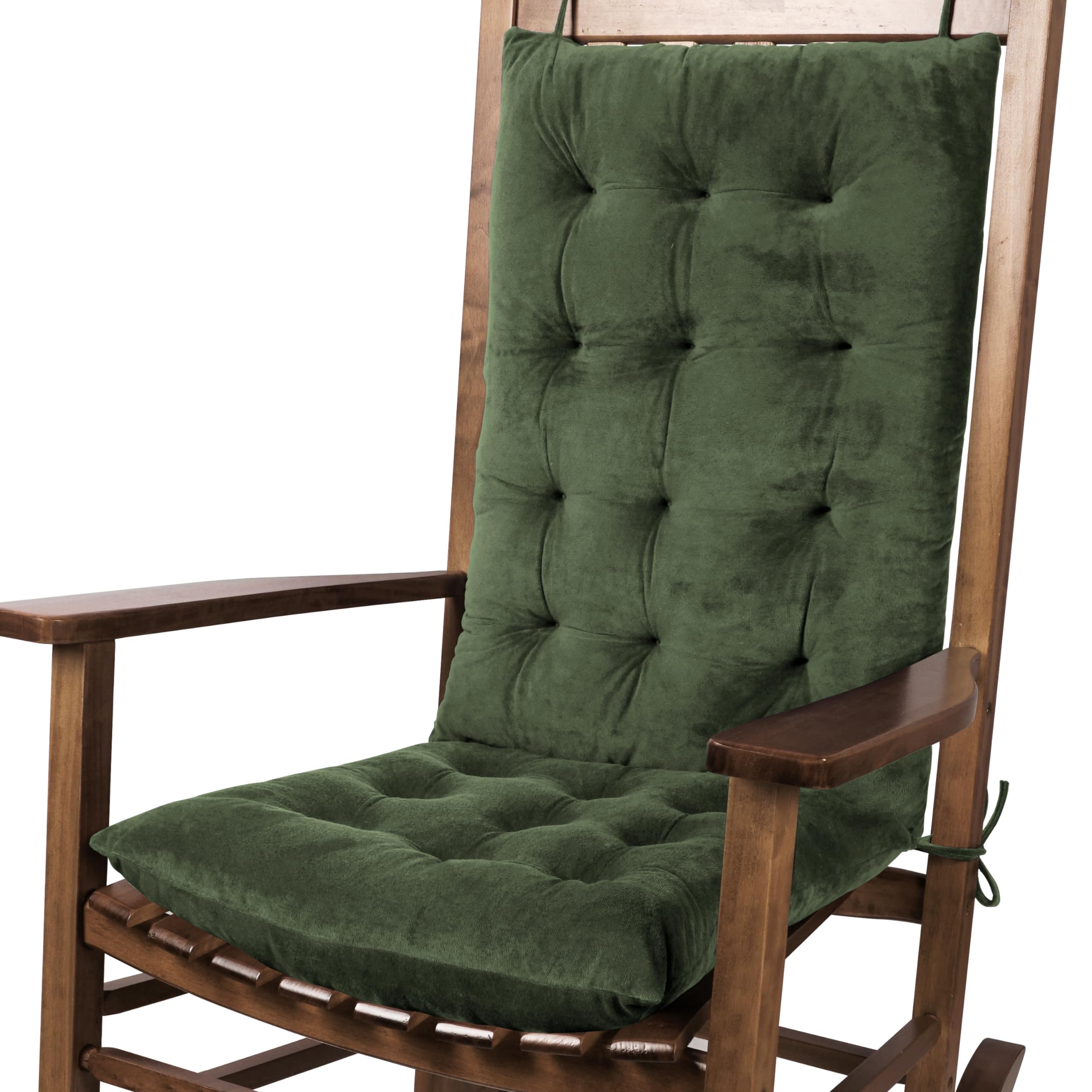 Flygulls Rocking Chair Cushions Indoor Velvet Chair Pads High Back And Seat Cushion 2 Piece Set Green