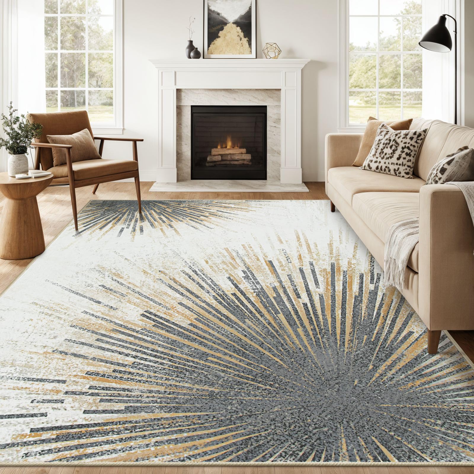 Lahome Modern 9 x 12 Area Rugs for Living Room, Ultra-Thin Washable Large Rug Non Slip Throw Rug for Dining Room, Abstract Print