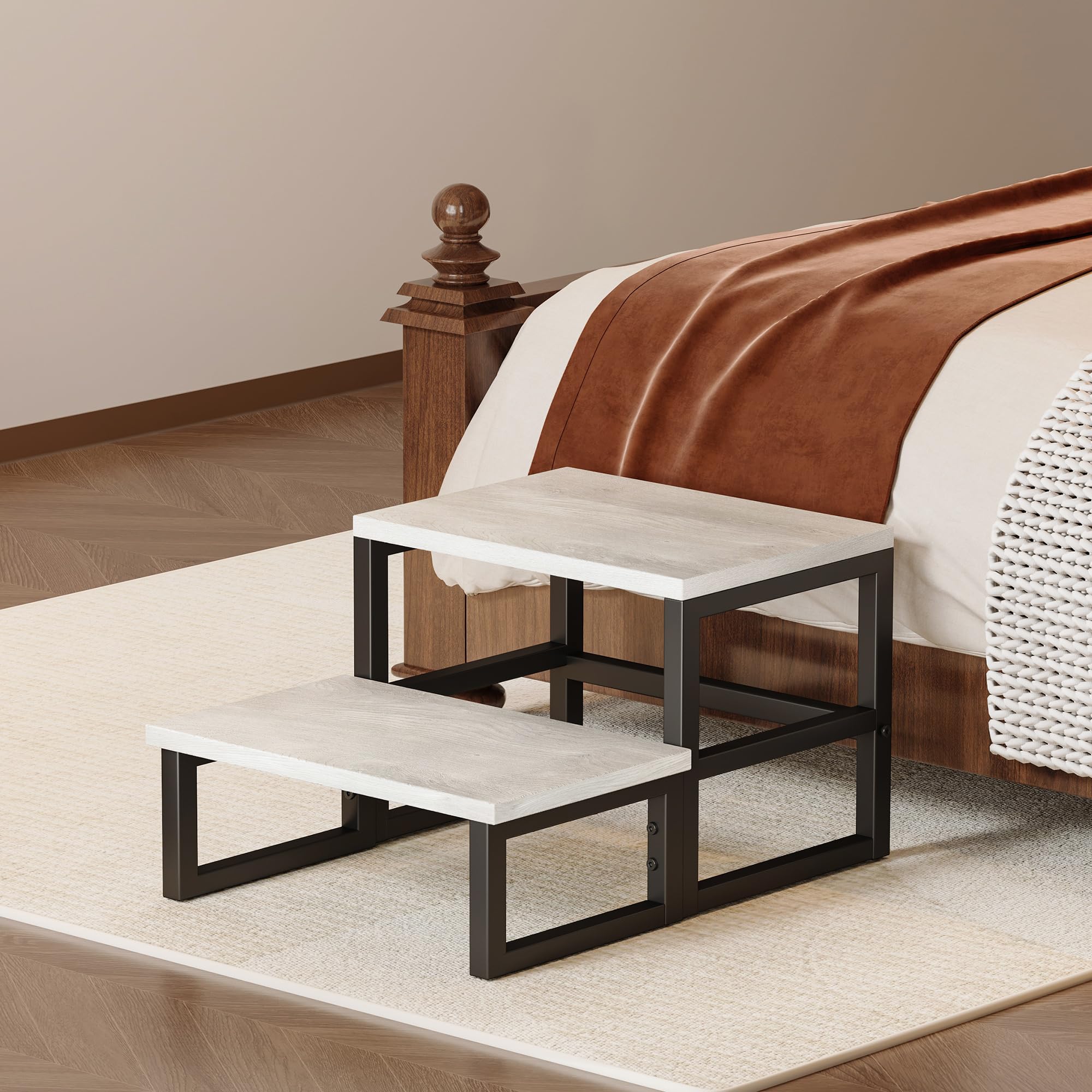 Homeiju 3 In 1 Step Stools For Adults Kids Toddler, Heavy Duty Wooden Step Stool With Non-Slip Pads, 2 Tire Step Stool For Kitch