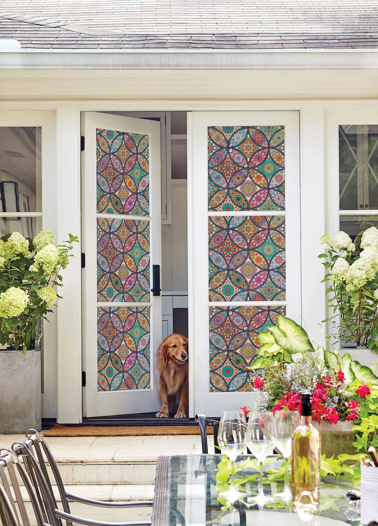 Jiffdiff Stained Glass Window Film Privacy Decorative Tinting Film For Home Frosted Bathroom Window Coverings Static Cling Non-A