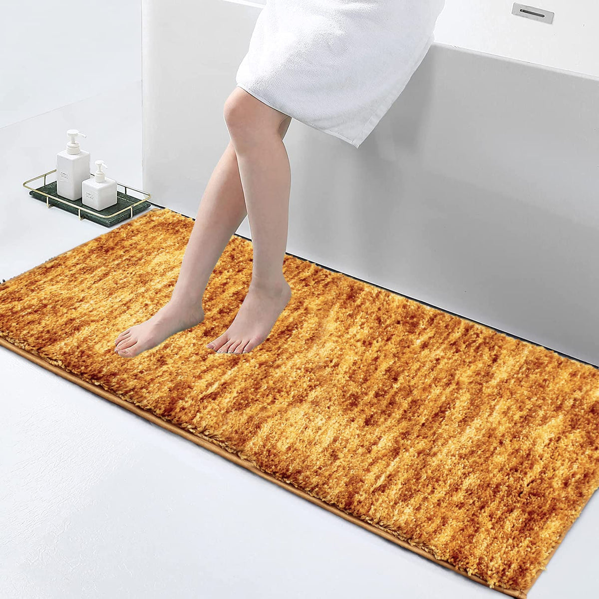 Luxe Home Hawai Bath Mat Microfiber 1700 GSM Foot Mats Anti Slip Water Absorbent Washable Rug for Bathroom (60x90 cm, Gold, Pack