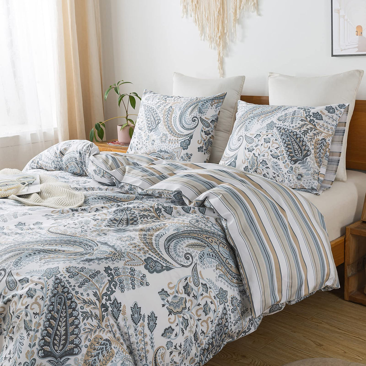 Honeilife King Size Duvet Cover - 3Pcs Paisley Comforter Cover, Soft & Breathable Floral Bedding Duvet Cover Sets With Zipper Cl