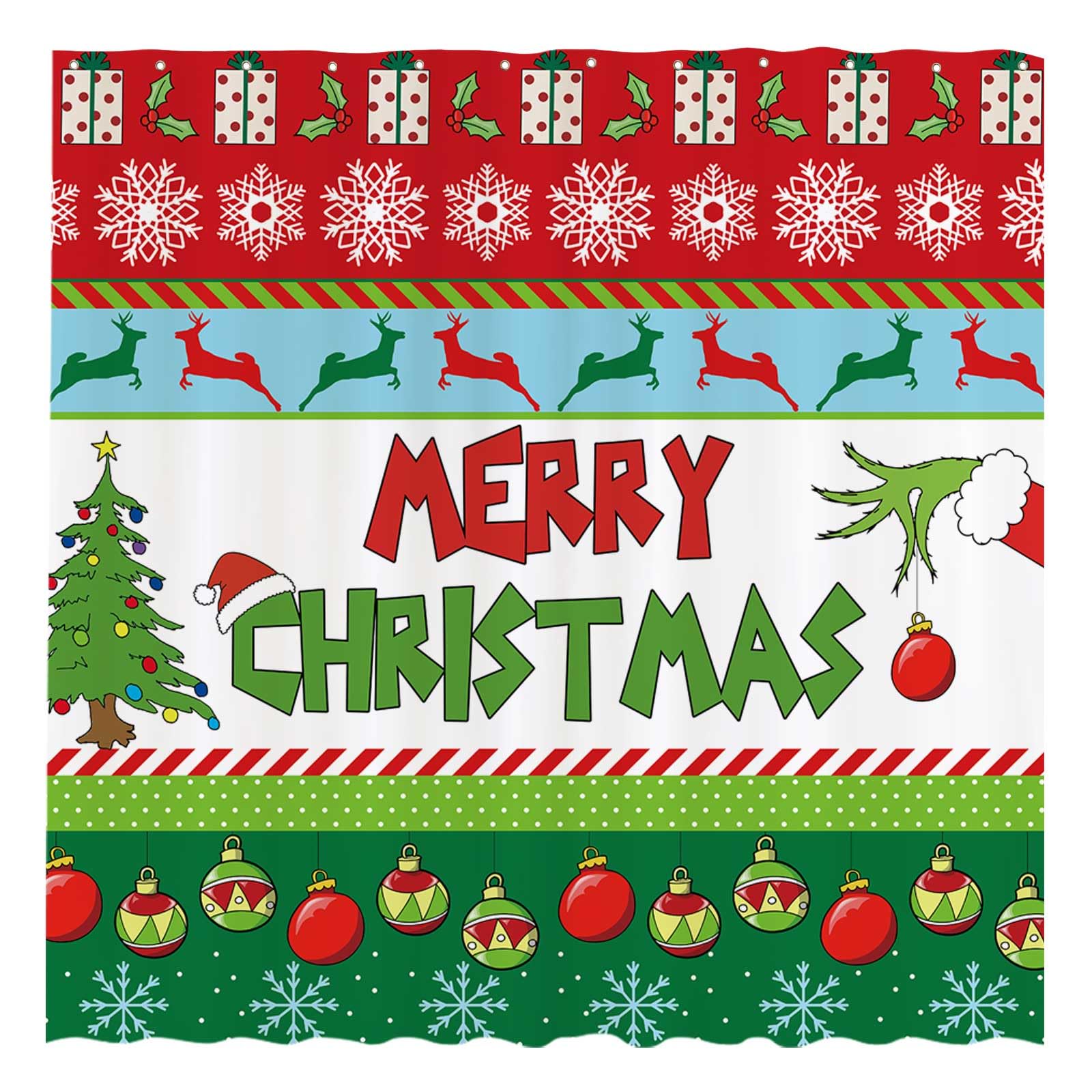 Allenjoy 72x72 Inch Merry Christmas Shower Curtain for Bathroom Sets Winter New Year Xmas Bells Tree Snowflakes Holiday Bath Dec