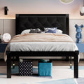 Feonase Twin Size Metal Bed Frame With Faux Leather Button Tufted Headboard, Heavy-Duty Platform Bed Frame With 12' Storage, Steel Slats Support, No Box Spring Needed, Noise Free, Black