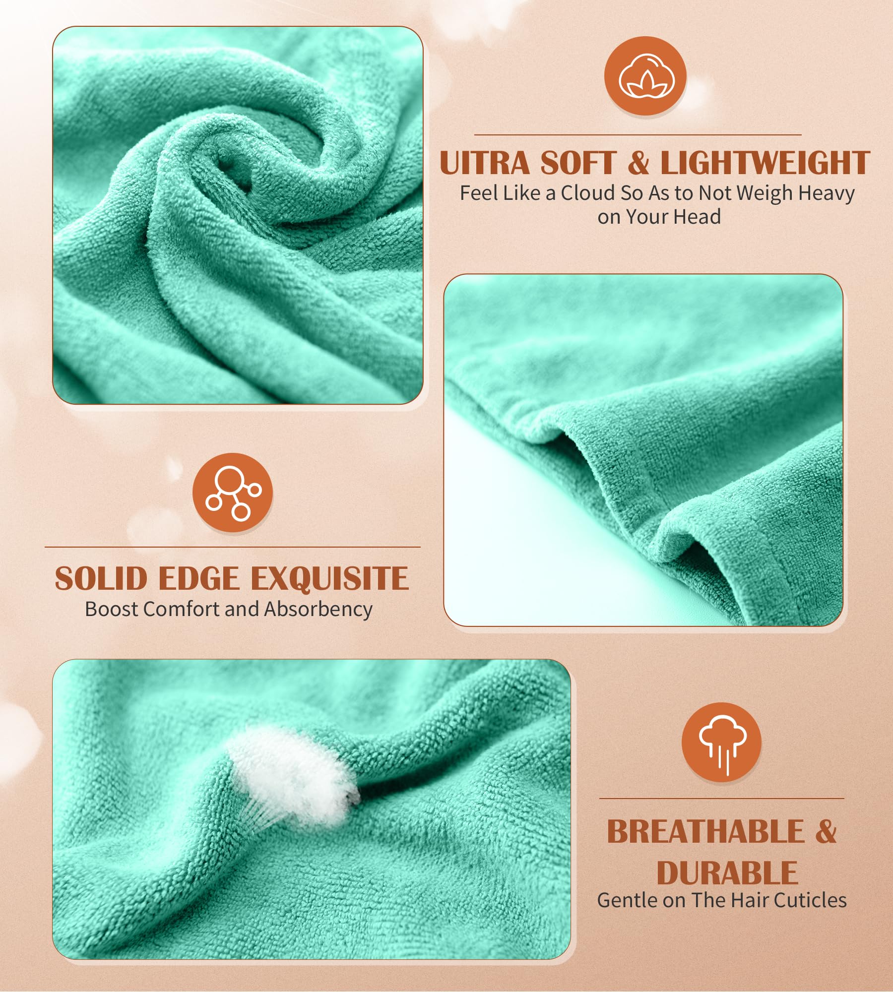 Popchose Microfiber Hair Towel Wrap, 3 Packs Fast Drying Hair Turbans, Super Absorbent Hair Towel For Women, Anti Frizz Hair Wra