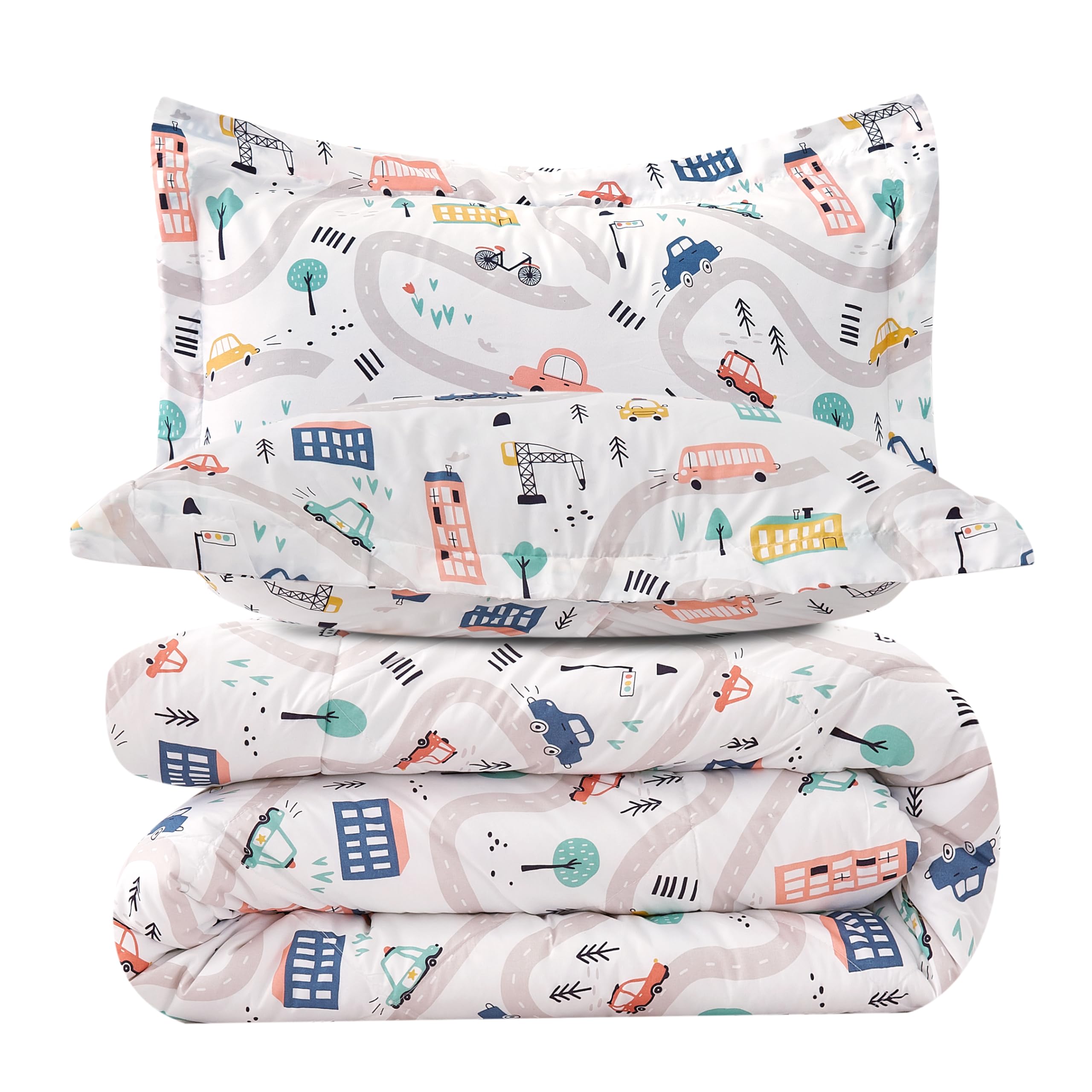 Jsd Car Kids Comforter Set Queen Size, 3 Piece Microfiber Comforter With Pillow Sham, Machine Washable