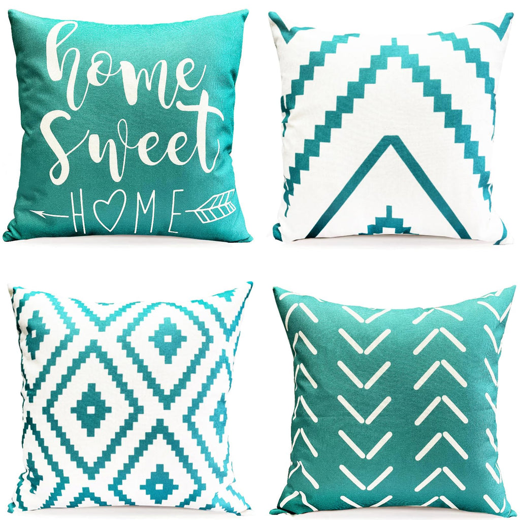 Decorative Throw Pillow Covers 22X22 Inch Aqua Blue Pillow Covers For Couch Sofa Living Room Bedroom,Farmhouse Outdoor Throw Pil