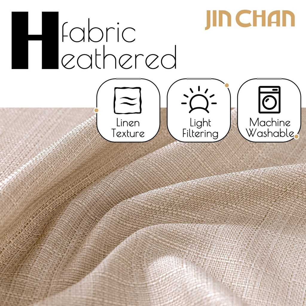 Jinchan Curtains For Living Room Linen Textured Curtains 90 Inches Long Farmhouse Country Curtains Casual Weave Back Tab Drapes