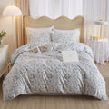 3 Pieces Duvet Cover Queen Size White Duvet Cover with Blue Floral Print,Soft Cotton Comforter Cover Boho Style,Aesthetic Queen 