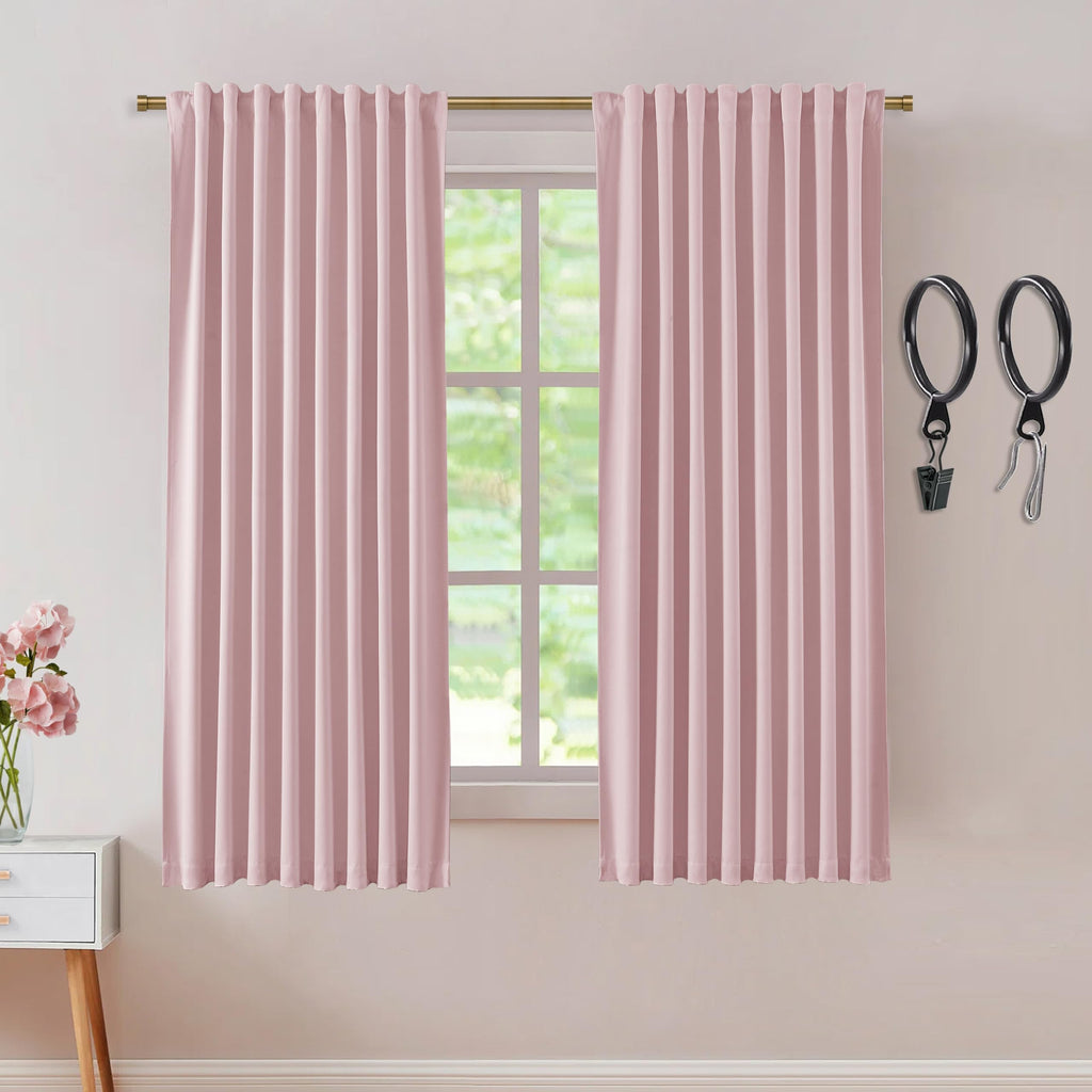 SHINELAND Nursery Curtains for Girls Room,Black Out Back Tab Rod Pocket Hooks Pleat Preppy Pink Blackout Curtains 2 Panels 63 In