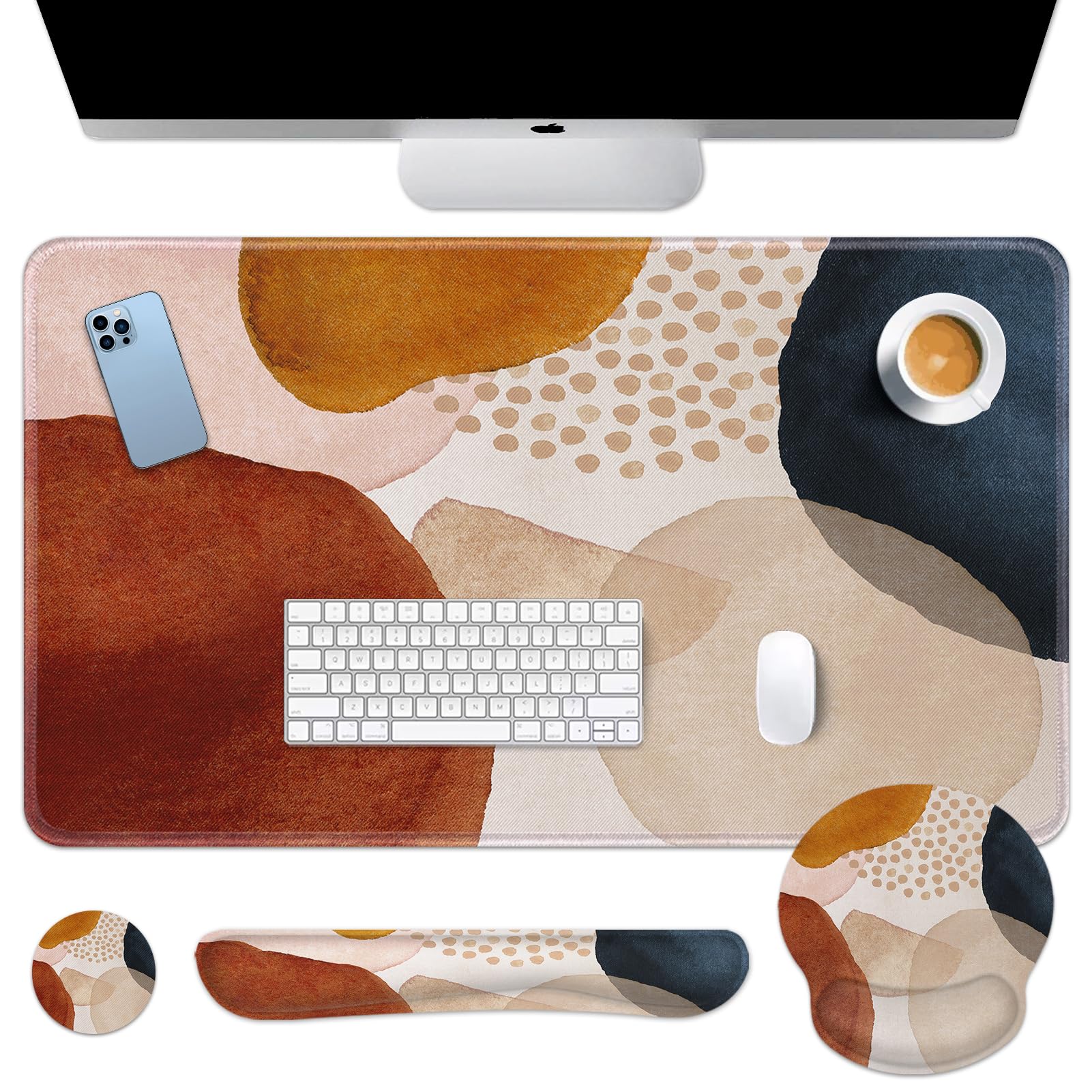 Britimes Colorful Floral Keyboard Mouse Pad Set Desk Mat Flower Green Summer 4In1 Large Mousepad+Keyboard Wrist Rest+Mouse Wrist