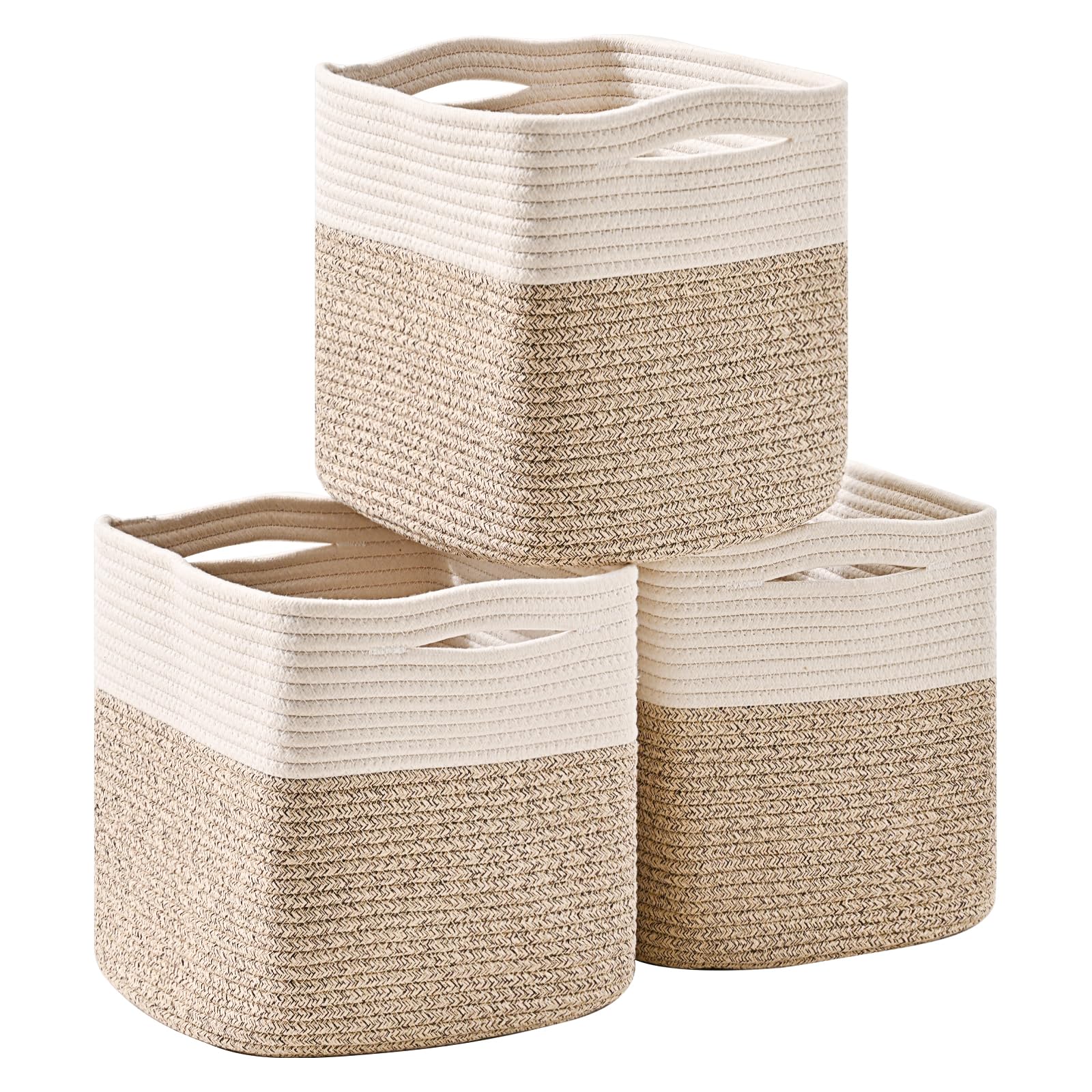 ICERZCZ 11 Inch Cube Storage Bins, Storage Cube Organizer Bins, Woven Cotton Rope Baskets for Storage, Storage Baskets for Organ