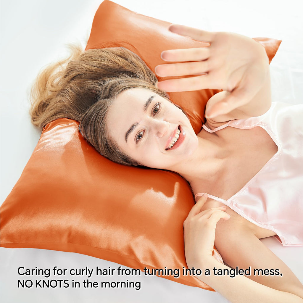 Bedelite Satin Pillowcase With Zipper, Burnt Orange Pillow Cases Queen Size Set Of 2, Super Soft And Cooling Similar To Silk Pil