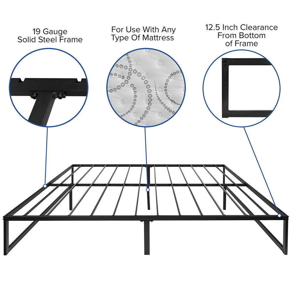 Flash Furniture Lana 14 Inch Metal Platform Bed Frame - No Box Spring Needed with Steel Slat Support and Quick Lock Functionality (King)