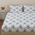 Huesland By Ahmedabad Cotton 144 Tc Cotton Bedsheet For Double Bed With 2 Pillow Covers  White, Blue