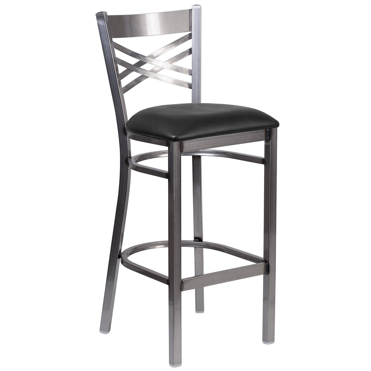 Flash Furniture Hercules Series Clear Coated ''X'' Back Metal Restaurant Barstool - Black Vinyl Seat