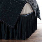HiEnd Accents Stella Faux Silk Velvet Bed Skirt, Midnight Blue, Super Queen Size, Romantic Modern Western Traditional Style Bedd