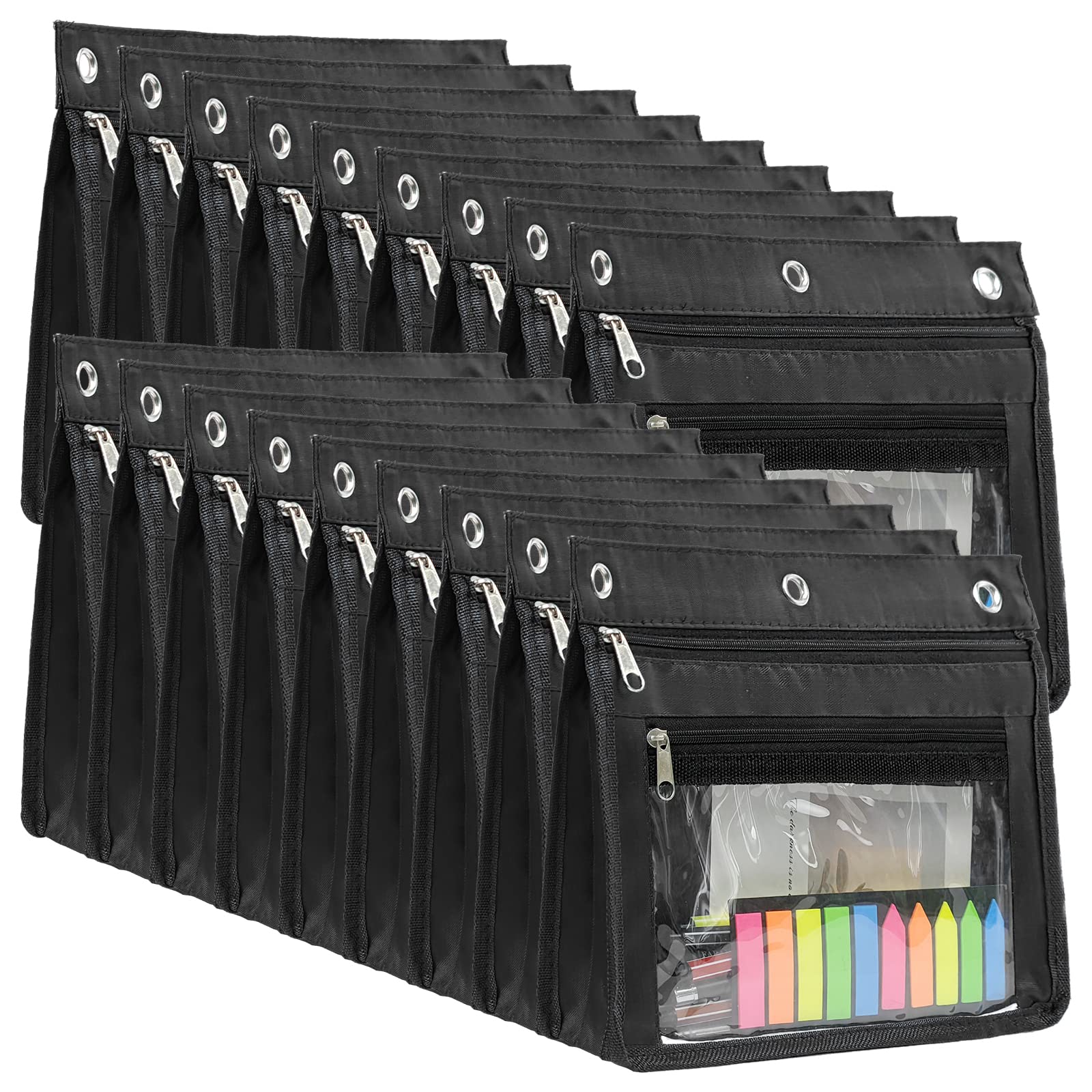 Yoeejob 1Inch Expandable Pencil Pouch For 3 Ring Binder, 18 Pack Large Capacity Pencil Pouch With Zipper, Three Ring Clear Binde