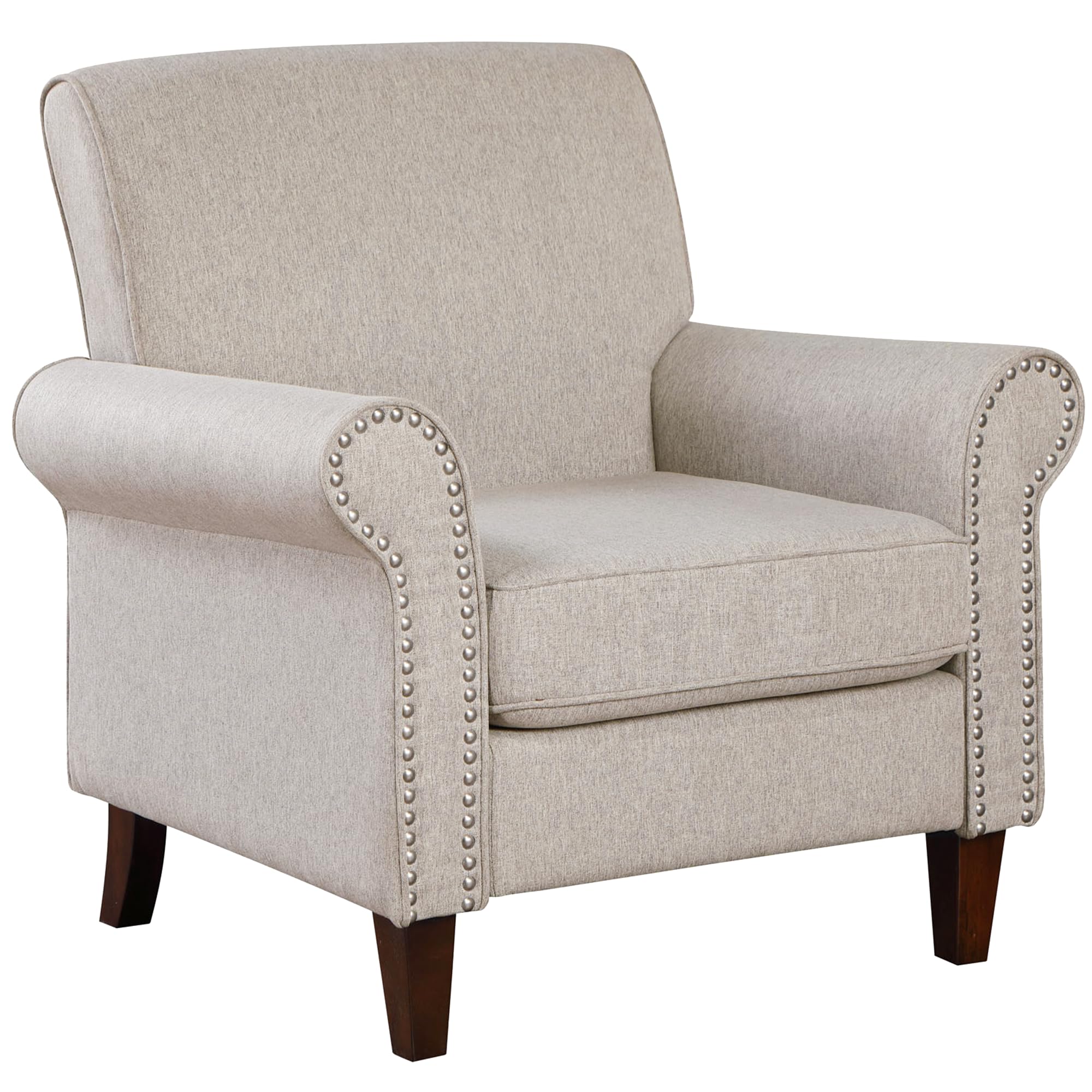 Prilinex Upholstered Living Room Chair - Large Comfy Fabric Accent Chair Single Sofa With Cushion, Rolled Armrest & Nailhead Tri