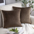 Phantoscope Pack Of 2 Velvet Decorative Throw Decorative Pillow Cover Soft Solid Square Cushion Case For Couch Dark Coffee 18 X
