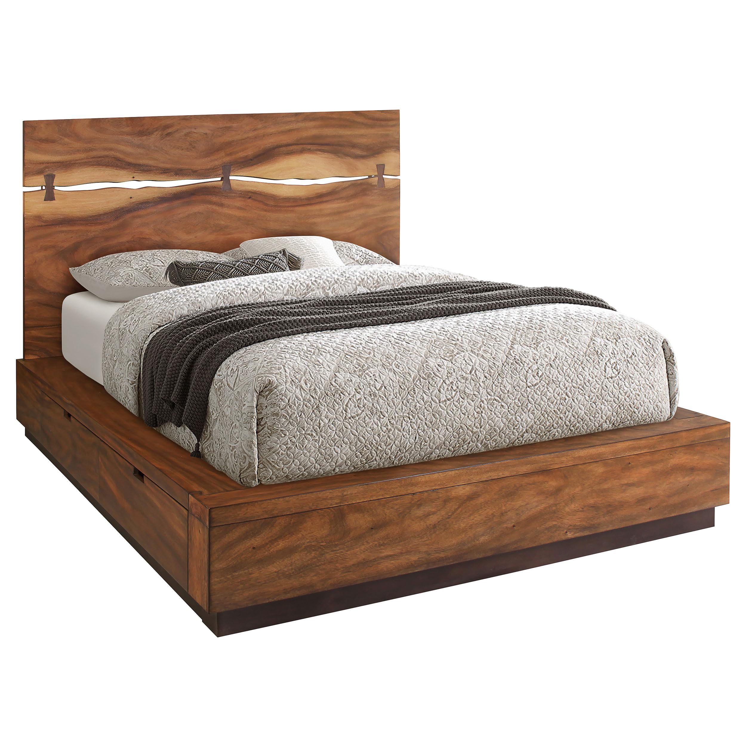 Coaster Home Furnishings Winslow Farmhouse Wood Eastern King Size Storage Panel Bed Frame Platform Bed 54-inch Headboard Smokey Walnut 223250SKE