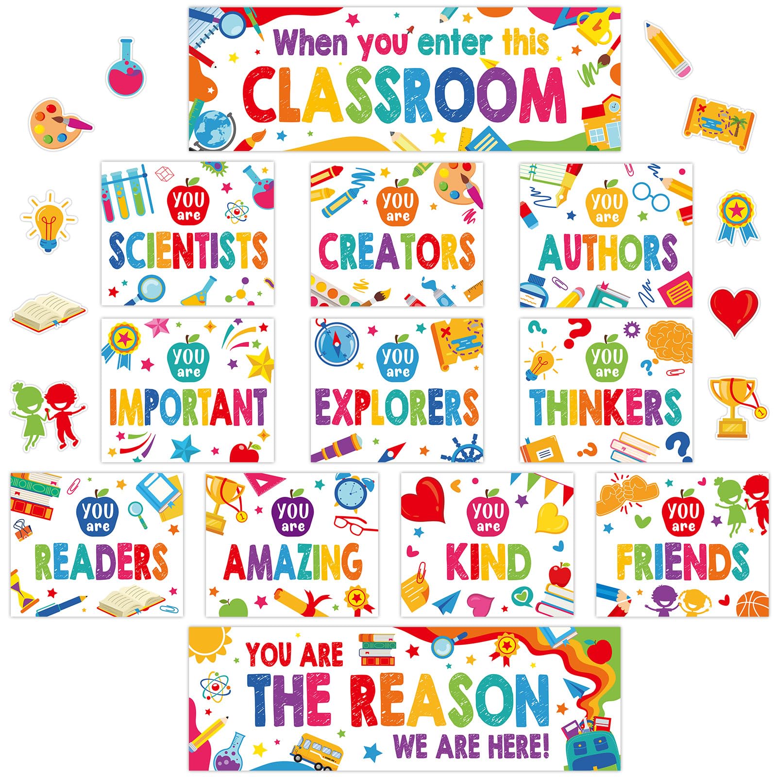 Supervitae 22 Pieces Classroom Motivational Posters Inspirational Bulletin Board Decoration Positive Growth Mindset Poster For K