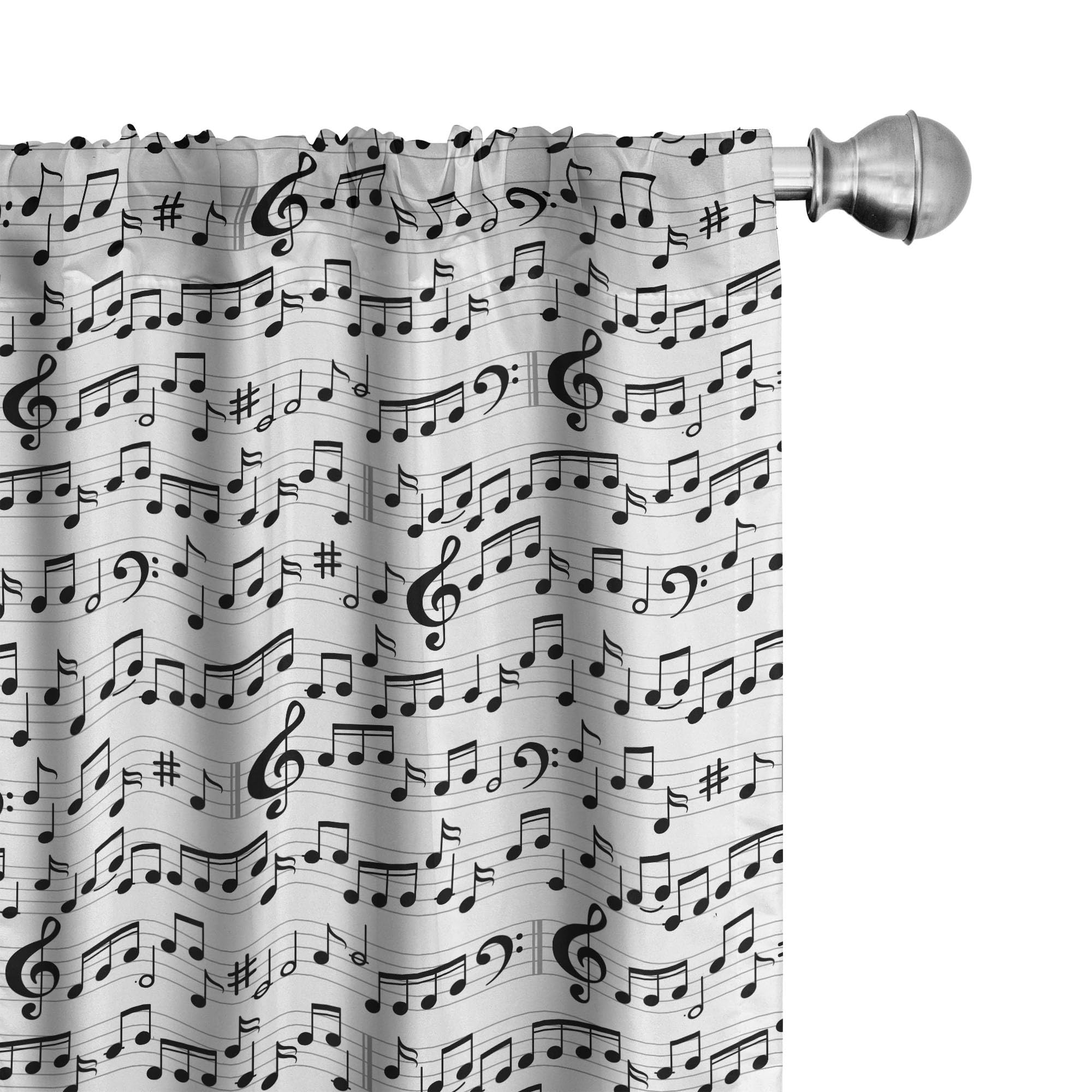 Ambesonne Music Window Curtains Pack Of 2, Abstract Style Professional Pattern Notes And Clef Sheet Play Writing Print, Lightwei