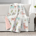 Lush Decor Southwest Llama Cactus Throw Blanket, 50' W X 60' L, White & Blush - Toddler Blanket - Cute Reversible Boho Quilted