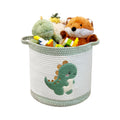 Mzzelry Toy Storage Basket(12x12), blanket basket, Cotton Rope Woven Laundry Hamper with Cute Embroidered Dinosaur for Nursery