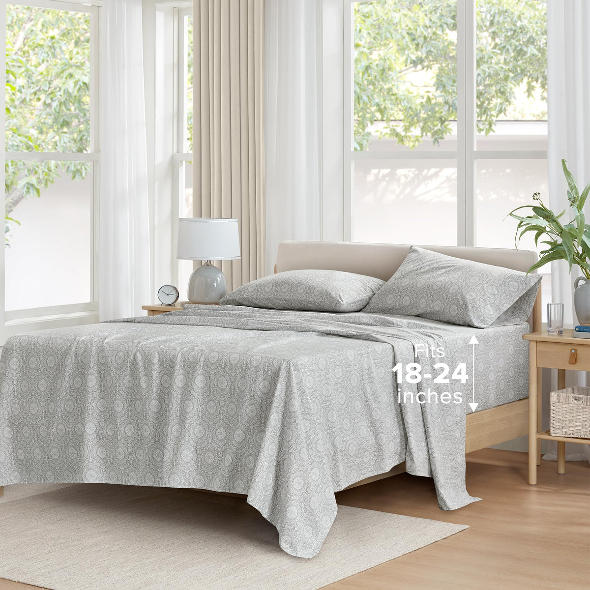 Comfort Spaces Extra Deep Pocket Sheets, 100% Cotton Sheets Queen Fits Up To 24' Mattress, Breathable, Naturally Cool Cotton Sh