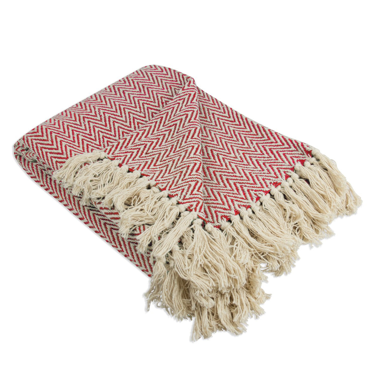 Dii Chevron Throw Collection Handloomed Cotton, 50X60, Tango Red