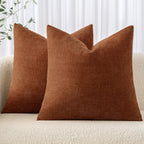 Miulee Pack Of 2 Decorative Throw Pillow Covers Soft Chenille Throw Pillows Solid Textured Fall Cushion Covers For Couch Sofa Bedroom Living Room 20X20 Inch, Dark Rust