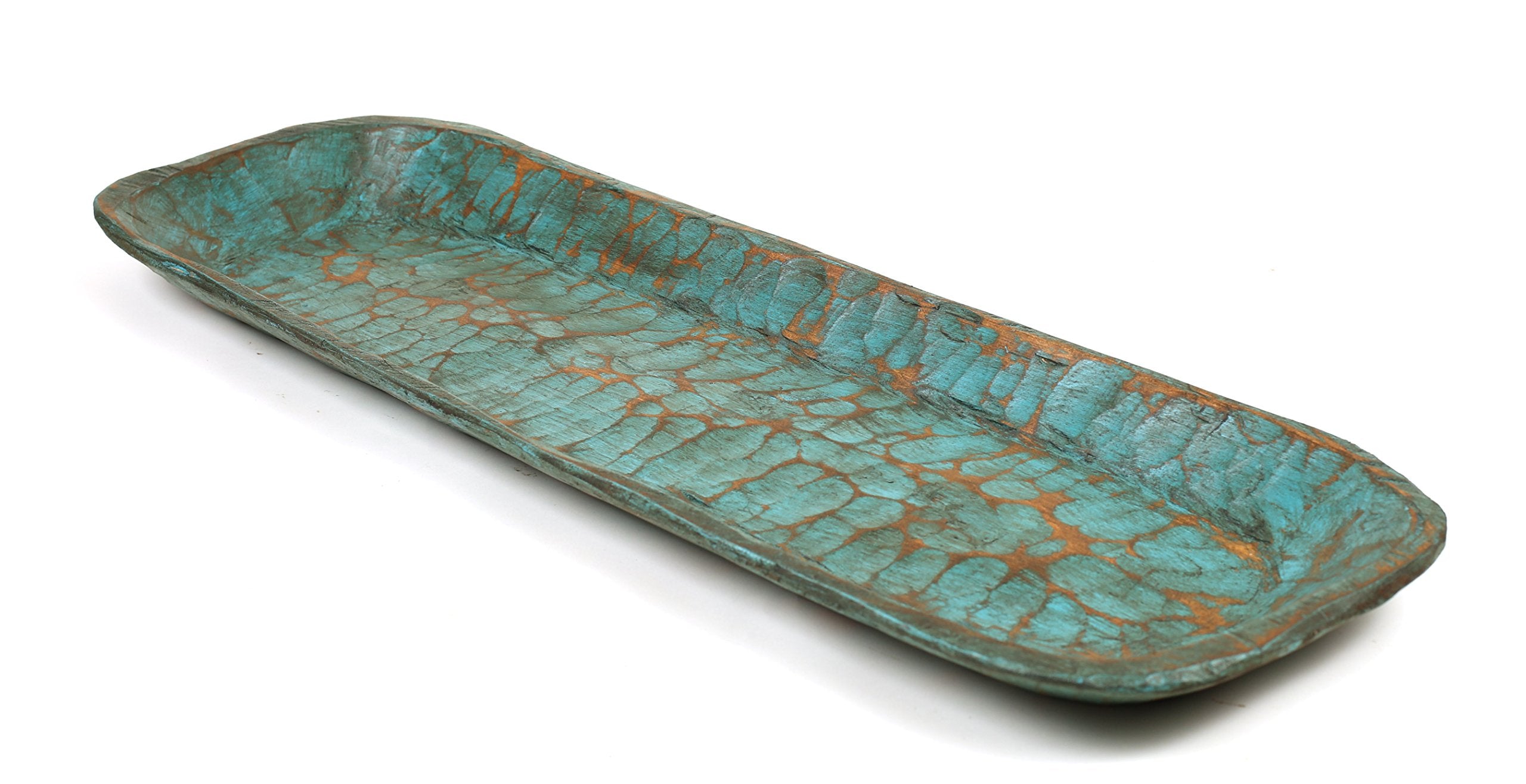 Mexican Imports Rustic Wooden Dough Bowl-Batea-Extra Long-Turquoise