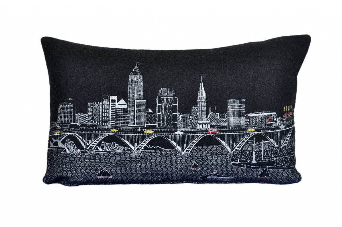 HomeRoots Grey 24' Black Cleveland Nighttime Skyline Lumbar Decorative Pillow