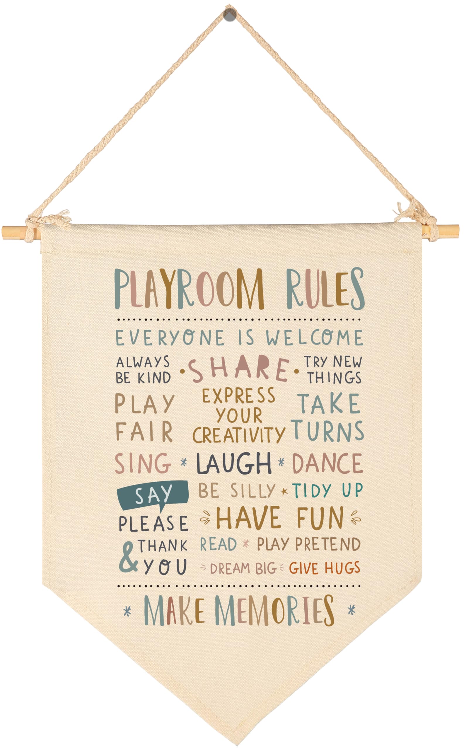 Playroom Rules-Wall Decor Gifts for Baby Boy Girl Kids-Canvas Hanging Flag Pennant Banner Wall Decor Gifts for Nursery Homeschoo