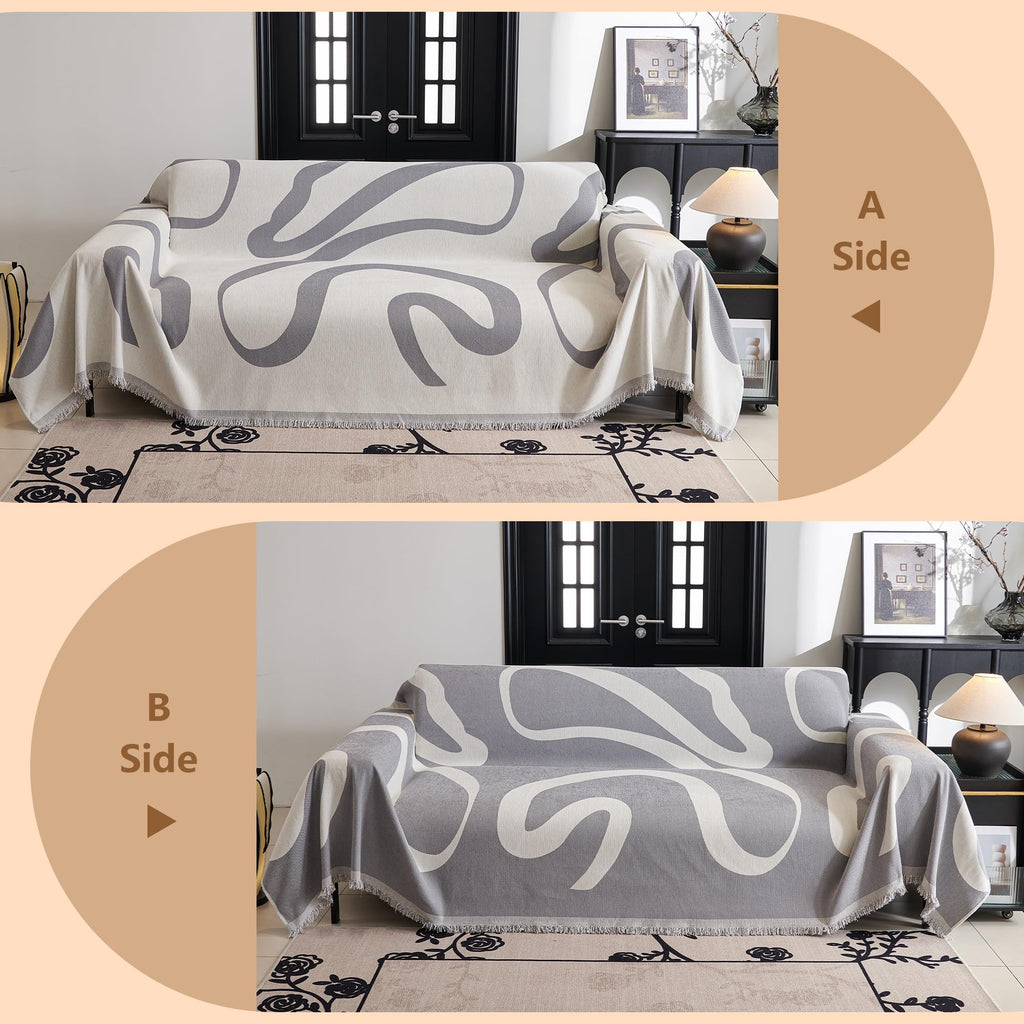 Mysky Home Boho Couch Cover Super Soft Couch Covers For 2-3 Cushion Couch Sofa, Modern Grey Jacquard Sofa Slipcover Loveseat Futon Cover, Couch Covers For Sectional Sofa, 71' X 118', Grey Curve